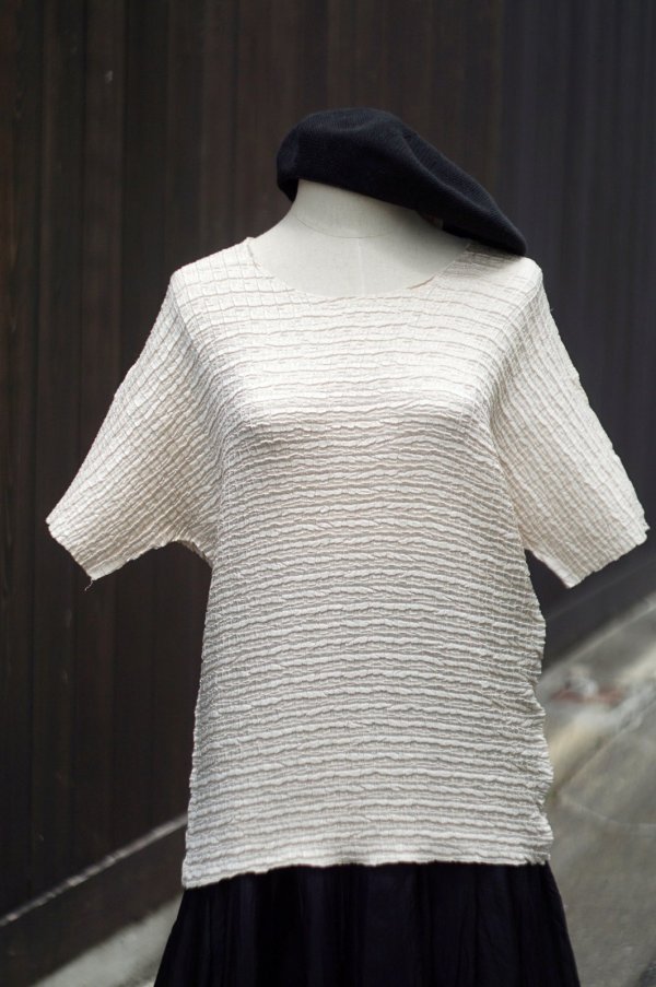 画像10: 無地 ベージュ 半袖 カットソー ノーカラー [19944]