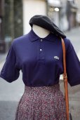 画像1: ”Lacoste” 無地 ネイビー 半袖 ポロシャツ ワンポイント刺繍[19956] (1)