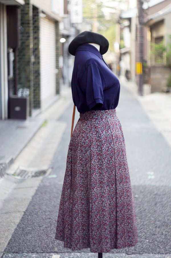 画像7: "RENAULT BIS"  ボルドー系 オリエンタル花柄 レーヨン スカート フレア 新品未使用タグ w70〜74cm[19957]