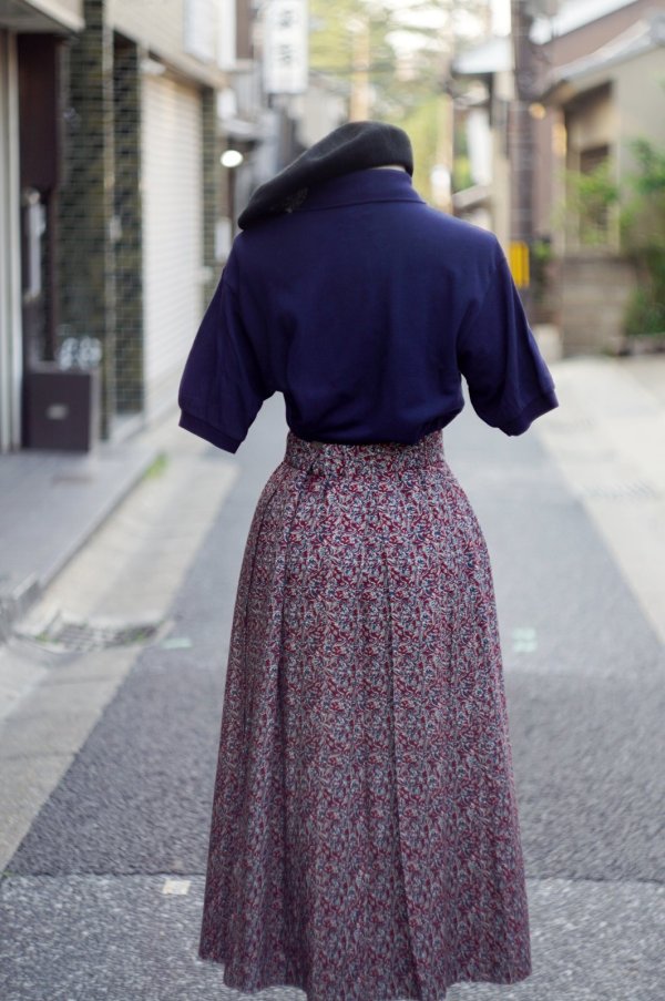 画像6: "RENAULT BIS"  ボルドー系 オリエンタル花柄 レーヨン スカート フレア 新品未使用タグ w70〜74cm[19957]