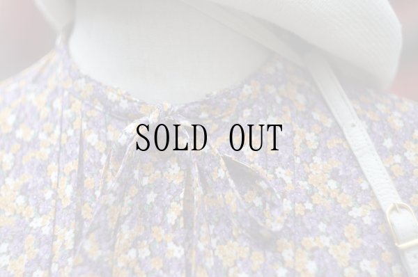 画像6: "Onward" 花柄 マルチカラー 七分袖 レトロワンピース ボウタイ ウエストゴム  [19961]