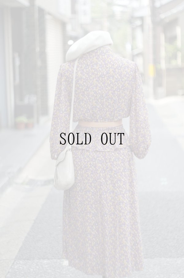 画像3: "Onward" 花柄 マルチカラー 七分袖 レトロワンピース ボウタイ ウエストゴム  [19961]