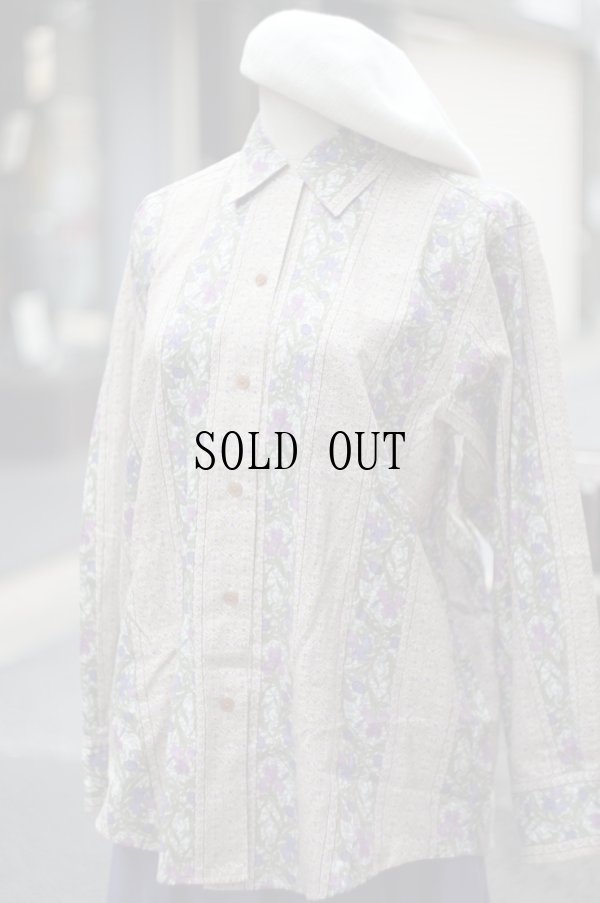 画像14: "Victoria&Albert Museum" ウィリアムモリス あやめ柄  長袖 ブラウス オープンカラー[19962]