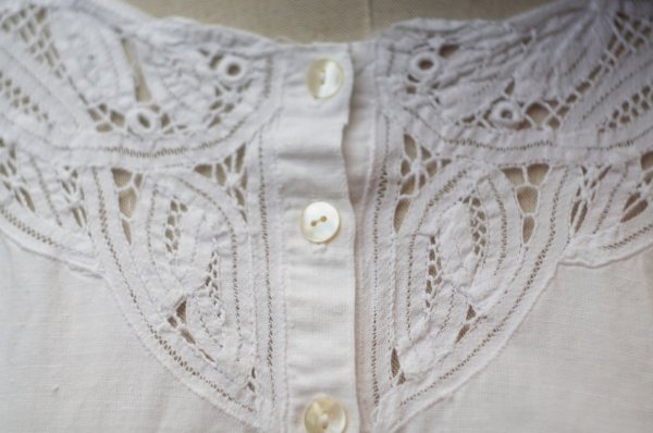 画像11: 無地 白 コットン リネン 半袖 ブラウス ラウンドネック レース[19966]