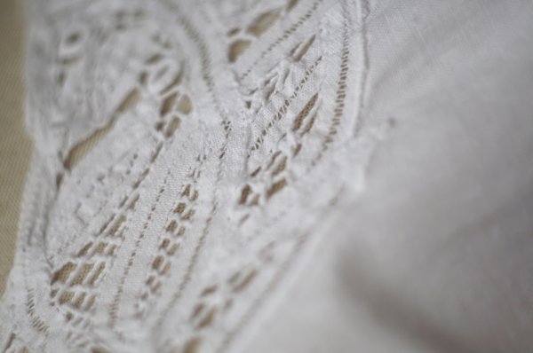 画像12: 無地 白 コットン リネン 半袖 ブラウス ラウンドネック レース[19966]