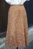 画像1: "EVAN-PICONE" ブラウン 花柄 コットン リネン スカート セミフレア 刺繍 w64~66cm[19967] (1)