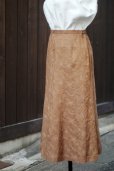 画像2: "EVAN-PICONE" ブラウン 花柄 コットン リネン スカート セミフレア 刺繍 w64~66cm[19967] (2)