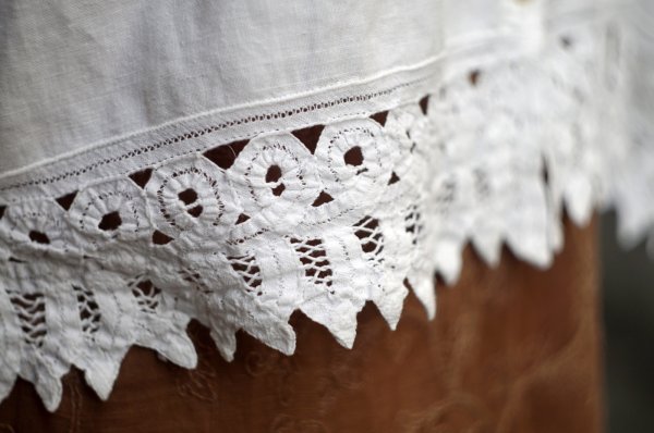 画像9: 無地 白 コットン リネン 半袖 ブラウス ラウンドネック レース[19966]