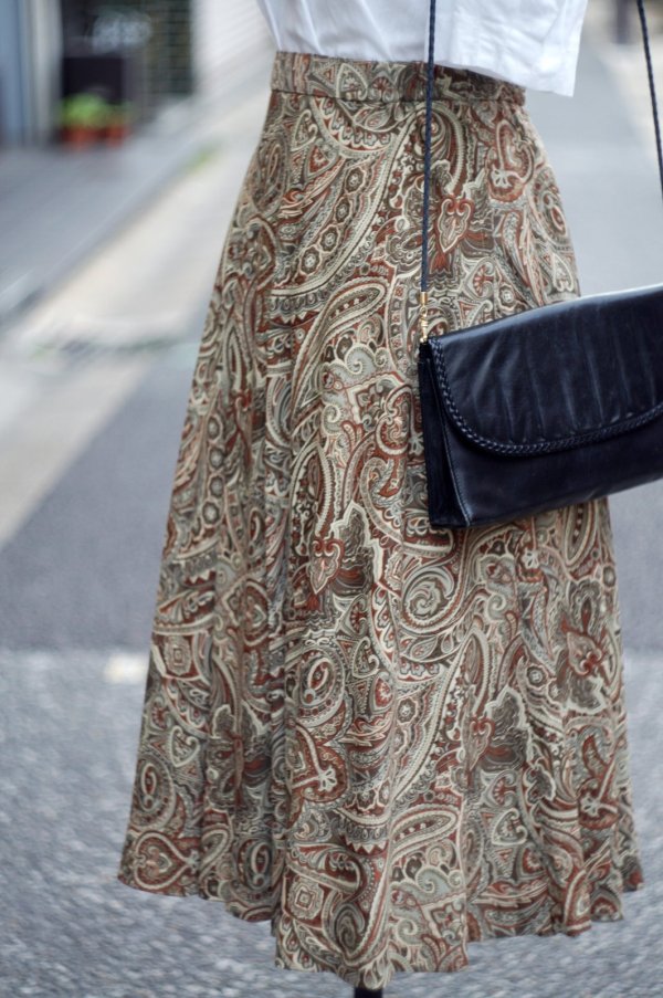 画像3: ブラウン系 ペイズリー柄 スカート w64~70cm[19968]