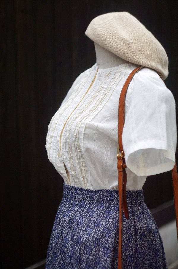 画像4: 白 半袖 コットン ブラウス ノーカラー フリル [19971]