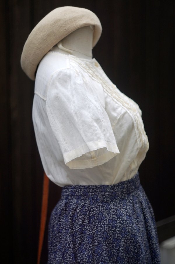 画像3: 白 半袖 コットン ブラウス ノーカラー フリル [19971]