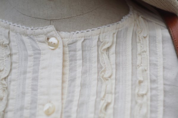 画像6: 白 半袖 コットン ブラウス ノーカラー フリル [19971]