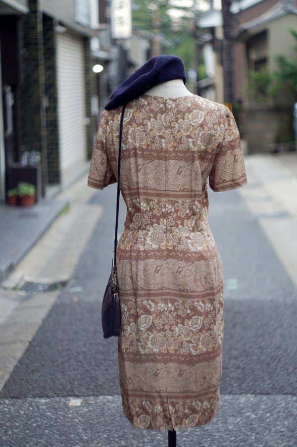 画像3: "Burberrys" エスニック 花柄 半袖 レーヨン レトロワンピース ノーカラー[19974]