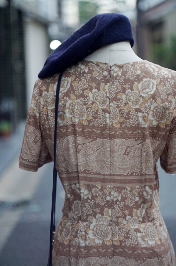 画像8: "Burberrys" エスニック 花柄 半袖 レーヨン レトロワンピース ノーカラー[19974]