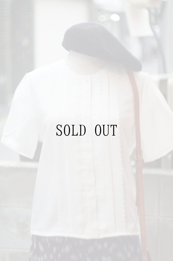 画像8: ”PER-QUANIO” 無地 白 半袖 ブラウス ラウンドネック レース 比翼[19975]