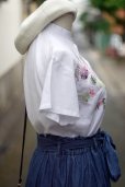 画像7: "Meriline by Nakayama fumiko" 白 麻混 ブラウス 半袖  スタンドカラー 刺繍 [19983]