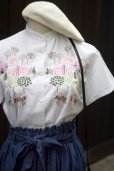 画像1: "Meriline by Nakayama fumiko" 白 麻混 ブラウス 半袖  スタンドカラー 刺繍 [19983] (1)