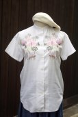 画像10: "Meriline by Nakayama fumiko" 白 麻混 ブラウス 半袖  スタンドカラー 刺繍 [19983]