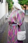 画像7: "ロンシャン merveilleuse"ピンク系 チェック柄 七分袖 レトロワンピース ノーカラー [13908]