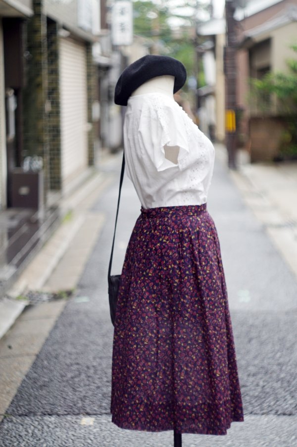 画像5: ネイビー 小花柄 フレア スカート w65cm[19998]