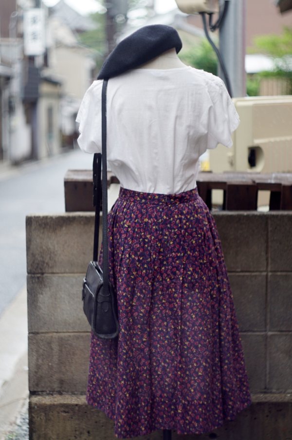 画像6: ネイビー 小花柄 フレア スカート w65cm[19998]