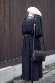 画像1: ダメージの確認必要 無地 黒 半袖 レトロワンピース ラウンドネック レース襟 w64~72cm[19990] (1)