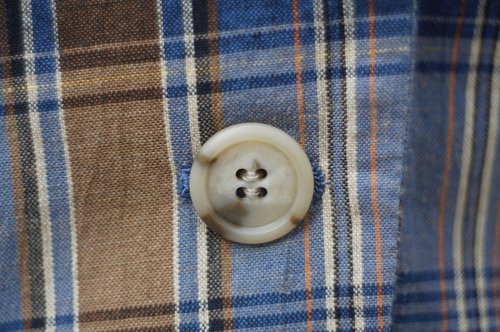 他の写真1: "Ladies Fashon" ブルー×ブラウン系 チェック柄 コットン リネン テーラード ジャケット[19986]