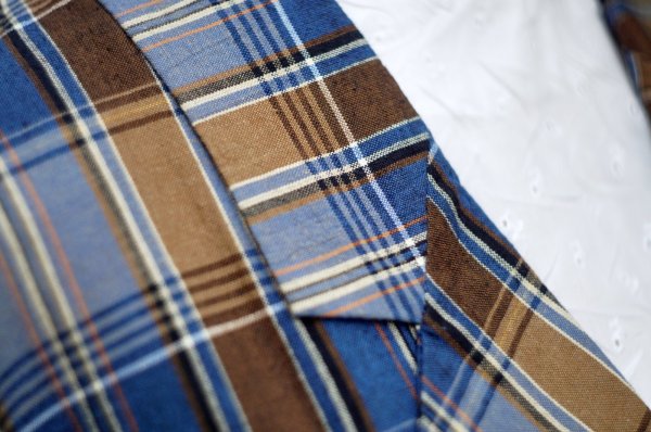 画像3: "Ladies Fashon" ブルー×ブラウン系 チェック柄 コットン リネン テーラード ジャケット[19986]