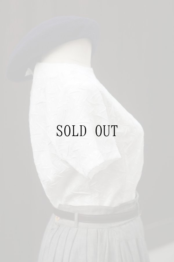 画像3: 白 小花柄 半袖  ブラウス ノーカラー [19985]