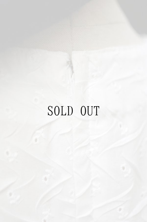 画像5: 白 小花柄 半袖  ブラウス ノーカラー [19985]