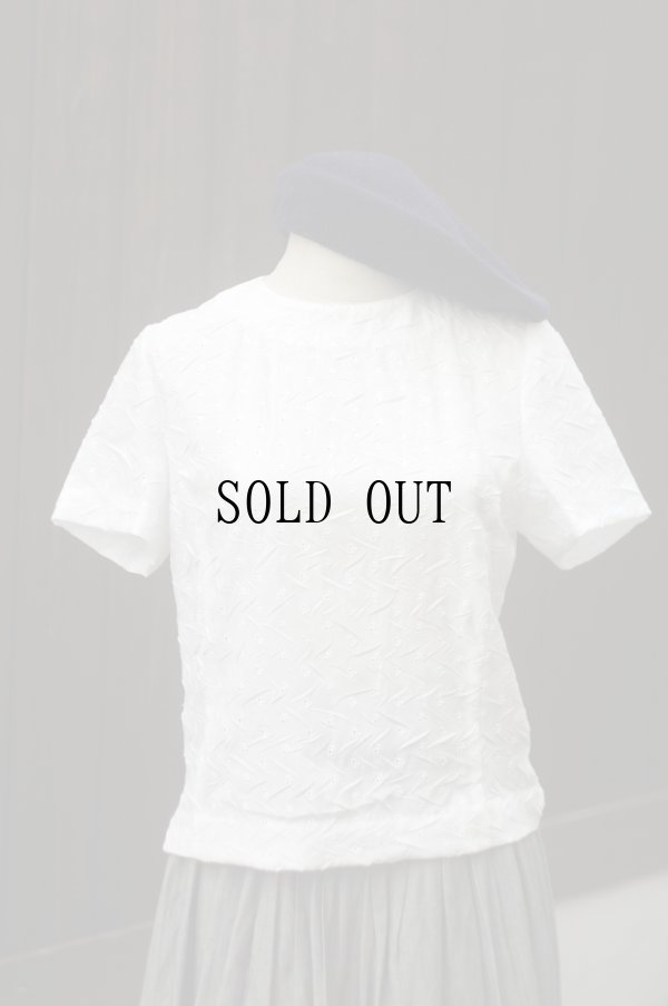 画像7: 白 小花柄 半袖  ブラウス ノーカラー [19985]