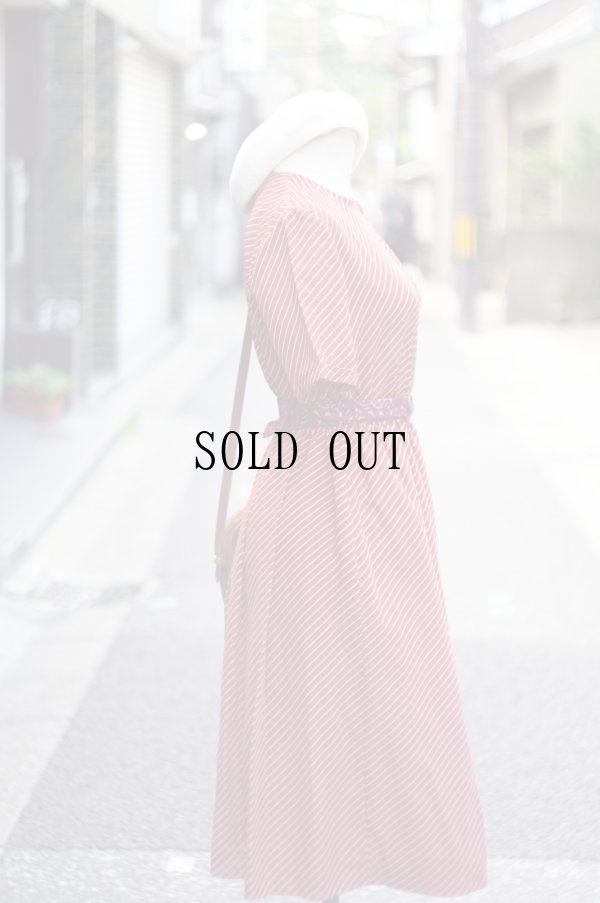 画像3: "Howdy" バイアス柄  赤系 半袖 レトロワンピース ノーカラー[20000]