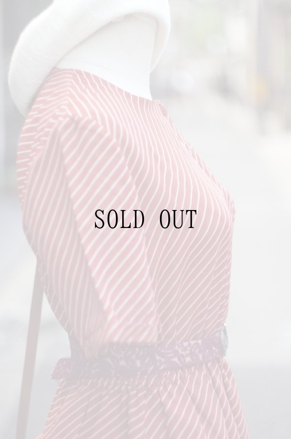 画像7: "Howdy" バイアス柄  赤系 半袖 レトロワンピース ノーカラー[20000]