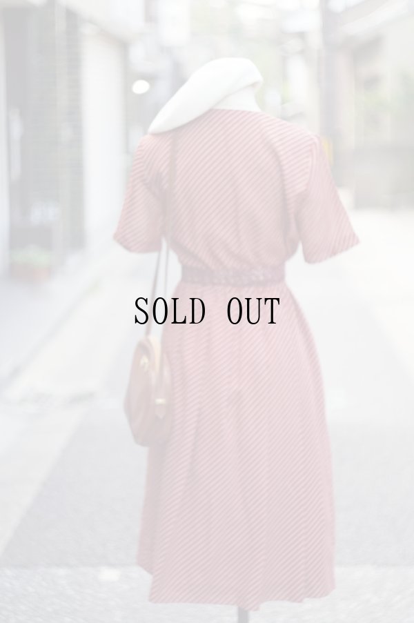 画像4: "Howdy" バイアス柄  赤系 半袖 レトロワンピース ノーカラー[20000]