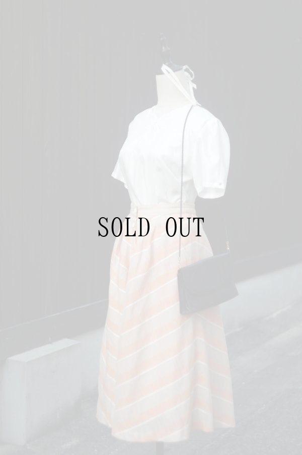 画像4: "MALION" オレンジ×ブラウン 斜めストライプ リネン混 スカート フレア w70cm[19993]