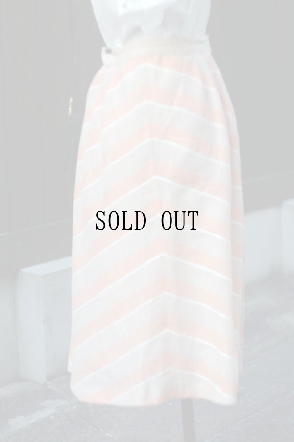 画像3: "MALION" オレンジ×ブラウン 斜めストライプ リネン混 スカート フレア w70cm[19993]