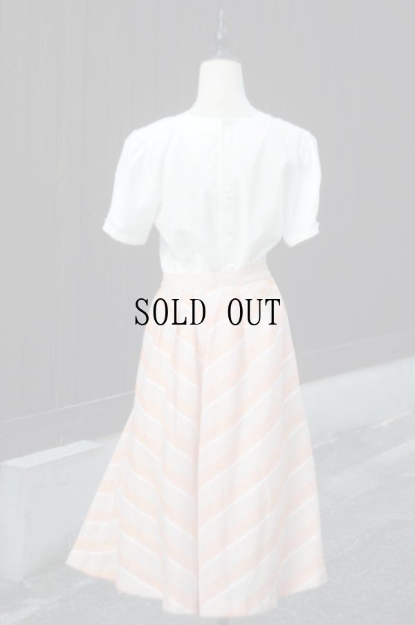 画像6: "MALION" オレンジ×ブラウン 斜めストライプ リネン混 スカート フレア w70cm[19993]