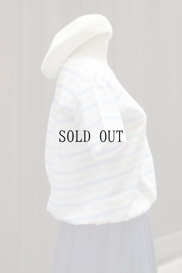 画像3: "pinion" ストライプ柄 半袖 ブラウス ノーカラー[19949]