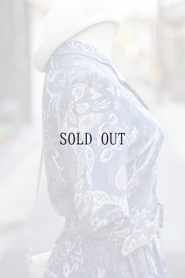 画像7: "Burberrys" エスニック 花柄 半袖 レーヨン レトロワンピース オープンカラー[20053]