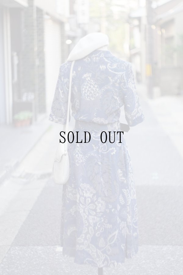 画像4: "Burberrys" エスニック 花柄 半袖 レーヨン レトロワンピース オープンカラー[20053]