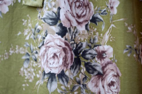 他の写真1: 花柄 グリーン系 半袖 レトロワンピース タイニーカラー 腰リボン[20003]