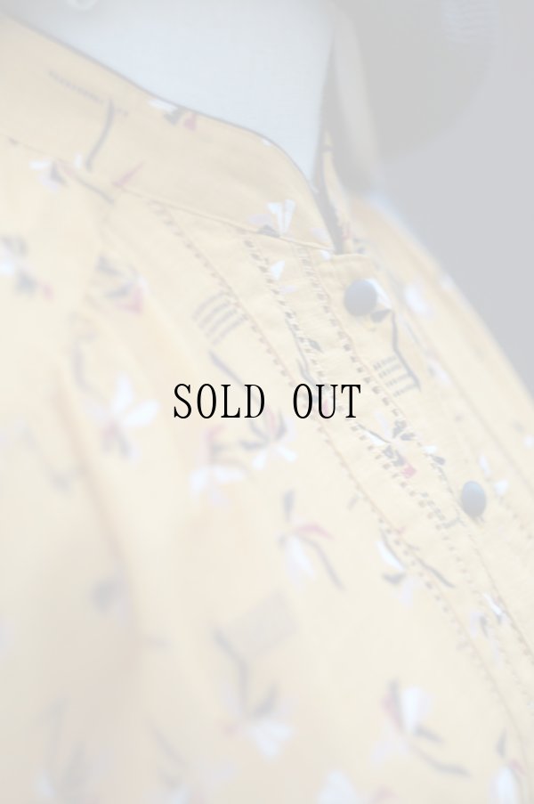 画像7: "Seine" イエロー系 リーフ柄 半袖 ワンピース マオカラー[20005]