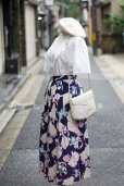 画像5: "that's me" US製 ネイビー 花柄 レーヨン スカート フレア w72cm[20008]