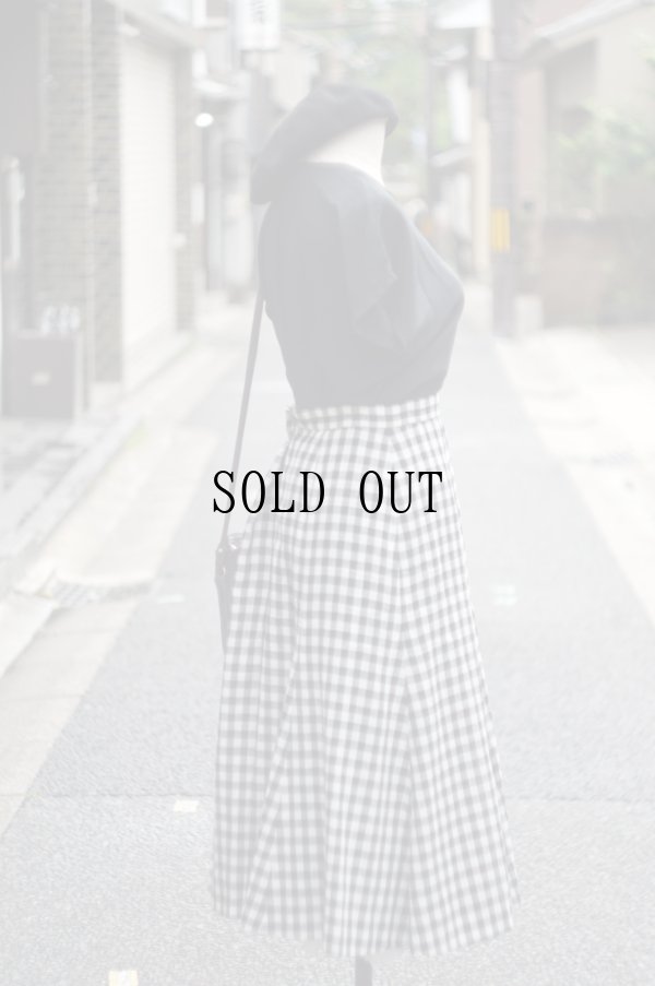 画像7: ギンガムチェック柄 黒×白 フレア スカート w/70cm[20012]