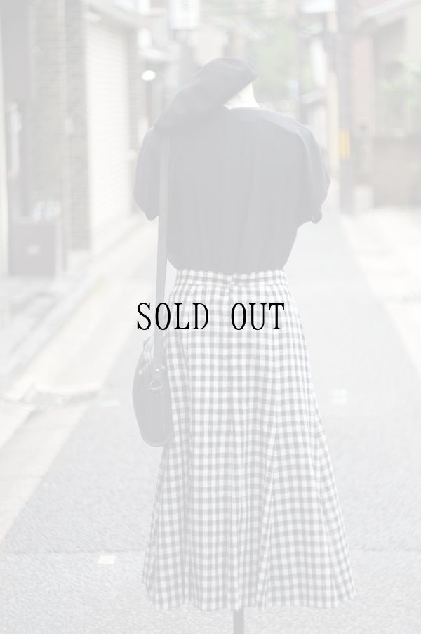画像8: ギンガムチェック柄 黒×白 フレア スカート w/70cm[20012]
