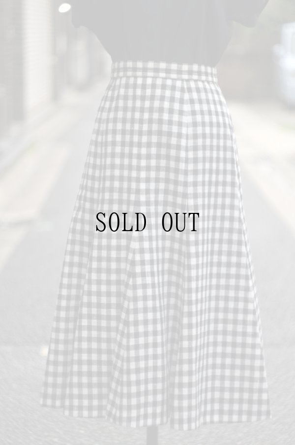 画像3: ギンガムチェック柄 黒×白 フレア スカート w/70cm[20012]