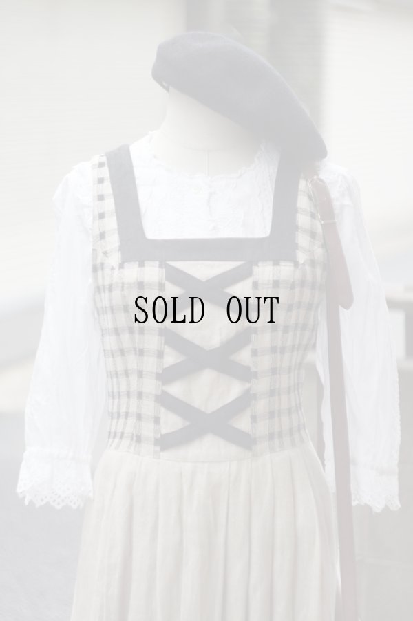 画像4: "BERWIN&WOLFF" ベージュ×黒 チェック リネン チロルワンピース  [20013]