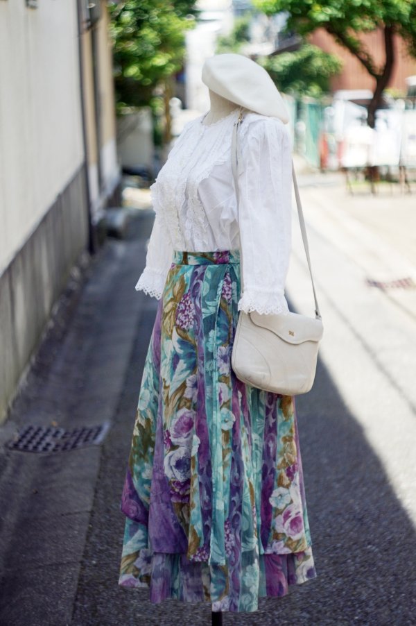 画像8: "Lady Bee" コットン 無地 白 七分袖 ブラウス ノーカラー レース [20017]