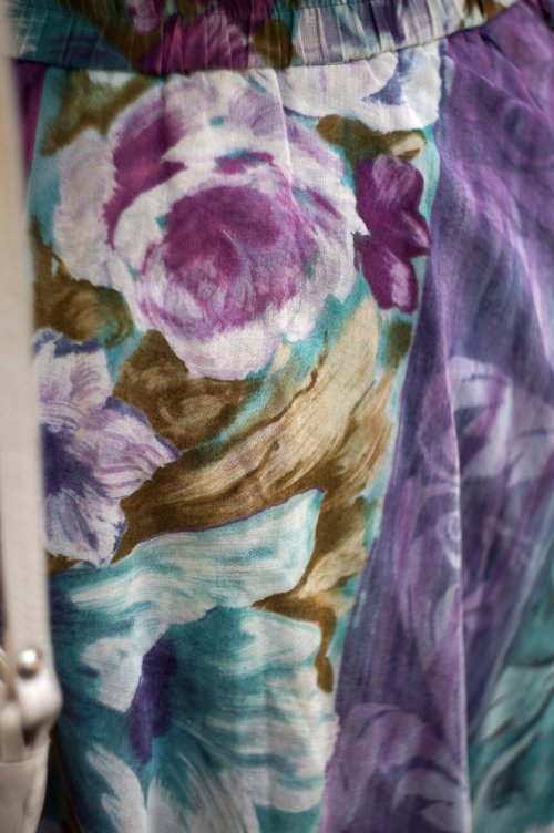 他の写真1: "Think Sense" ミントグリーン  パープル 花柄 スカート フレア リボン w61cm[20046]