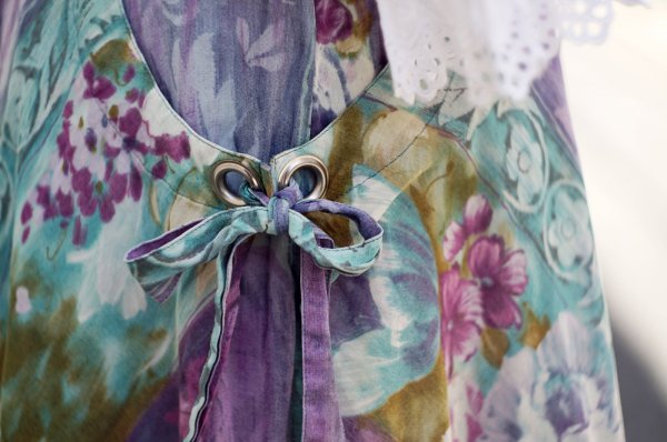 画像8: "Think Sense" ミントグリーン  パープル 花柄 スカート フレア リボン w61cm[20046]